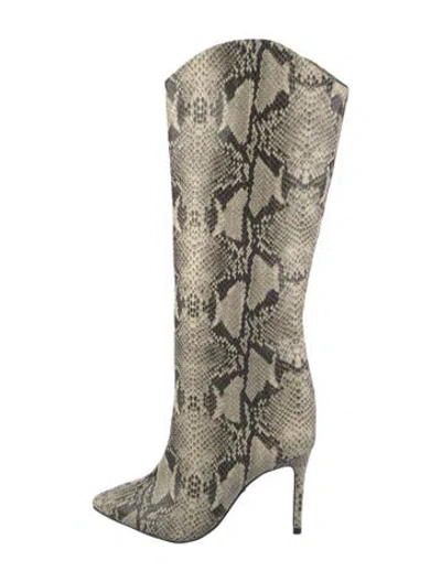 Pre-owned Schutz Embossed Leather Animal Print Boots In Neutrals