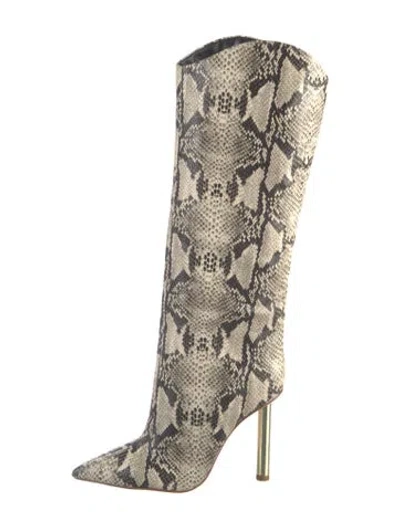 Pre-owned Schutz Embossed Leather Animal Print Boots In Neutrals