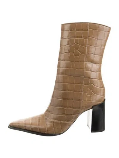 Pre-owned Schutz Embossed Leather Animal Print Boots In Neutrals