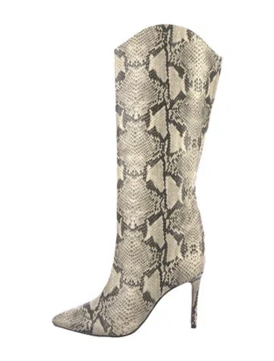 Pre-owned Schutz Embossed Leather Animal Print Boots In Neutrals