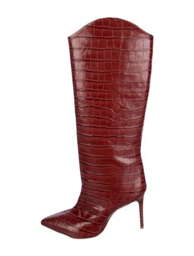 Pre-owned Schutz Embossed Leather Animal Print Boots In Red