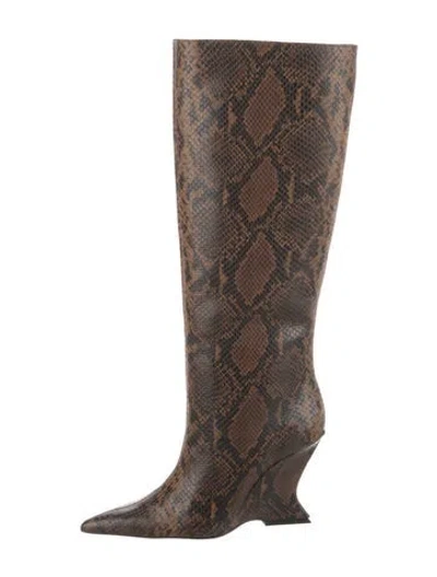 Pre-owned Schutz Embossed Leather Animal Print Boots W/ Tags In Brown