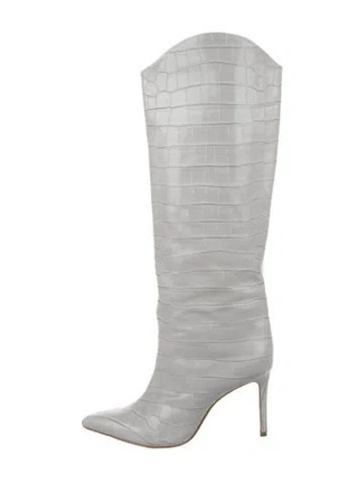 Pre-owned Schutz Embossed Leather Animal Print Boots In White