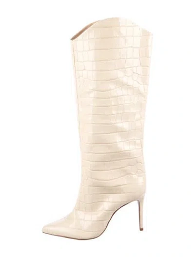 Pre-owned Schutz Embossed Leather Animal Print Boots In Yellow