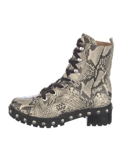 Pre-owned Schutz Embossed Leather Animal Print Combat Boots In Neutral