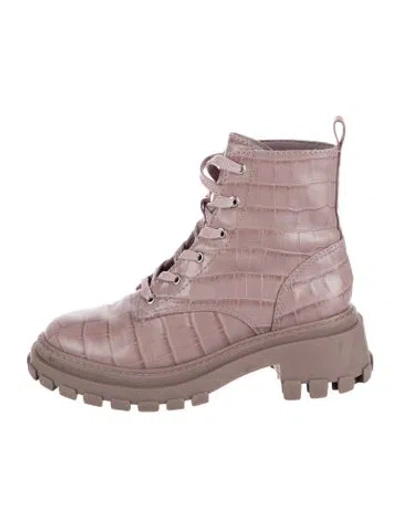 Pre-owned Schutz Embossed Leather Animal Print Lace-up Boots In Purple