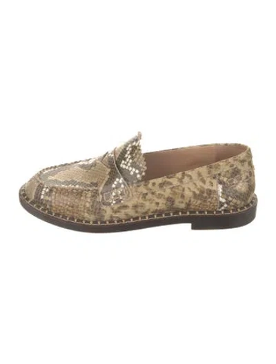 Pre-owned Schutz Embossed Leather Animal Print Loafers In Neutral