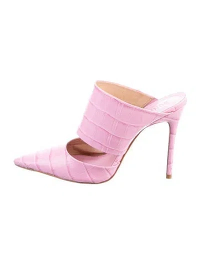 Pre-owned Schutz Embossed Leather Animal Print Mules In Pink