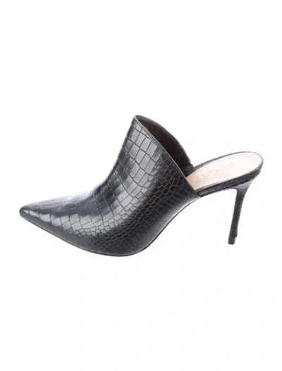 Pre-owned Schutz Embossed Leather Animal Print Mules In Silver