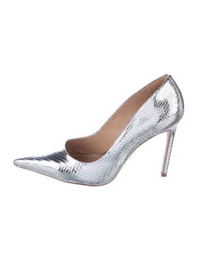Pre-owned Schutz Embossed Leather Animal Print Pumps In Silver