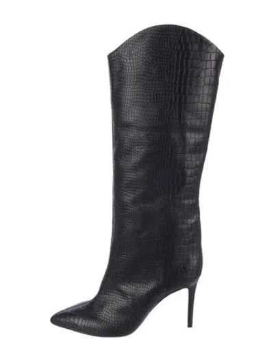 Pre-owned Schutz Embossed Leather Animal Print Riding Boots In Black