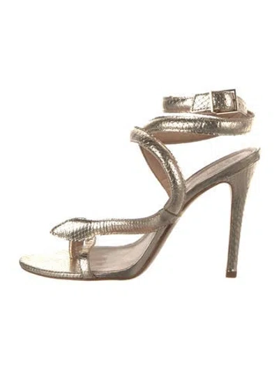 Pre-owned Schutz Embossed Leather Animal Print Sandals In Gold/metallic