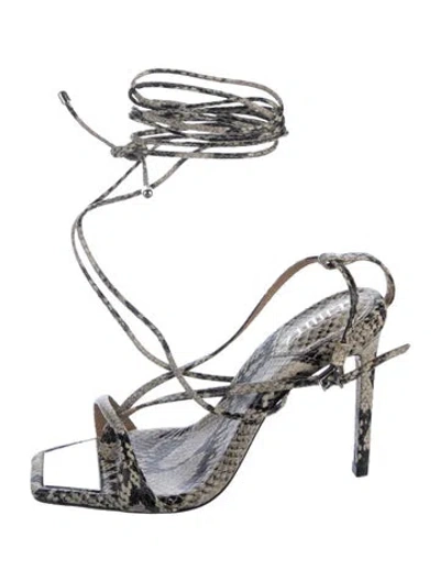 Pre-owned Schutz Embossed Leather Animal Print Sandals In Grey