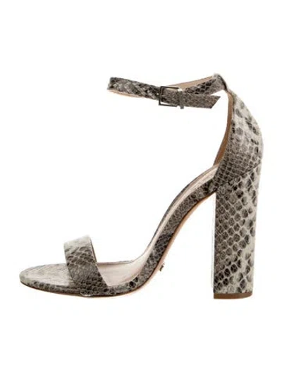 Pre-owned Schutz Embossed Leather Animal Print Sandals In Neutral