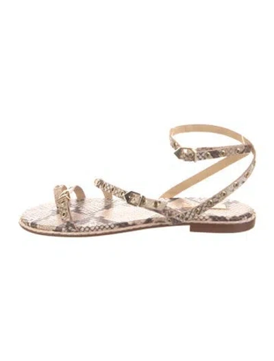 Pre-owned Schutz Embossed Leather Animal Print Sandals In Silver