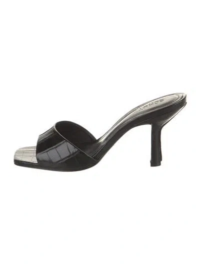 Pre-owned Schutz Embossed Leather Animal Print Slides In Black