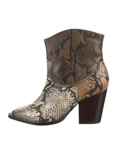 Pre-owned Schutz Embossed Leather Animal Print Western Boots In Brown