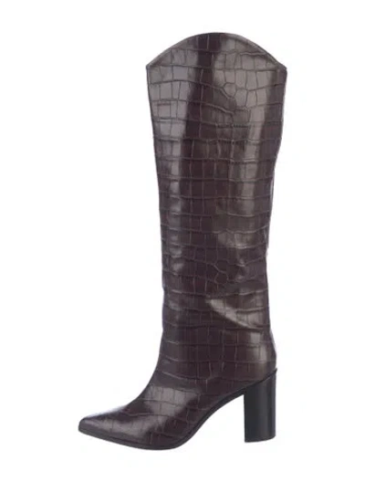 Pre-owned Schutz Embossed Leather Animal Print Western Boots In Brown