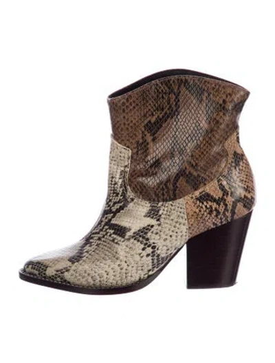 Pre-owned Schutz Embossed Leather Animal Print Western Boots In Neutral