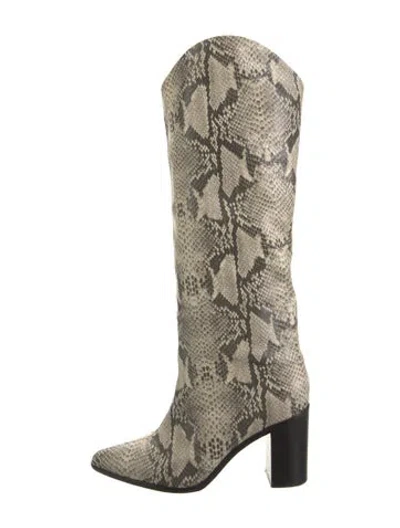 Pre-owned Schutz Embossed Leather Animal Print Western Boots In Neutral