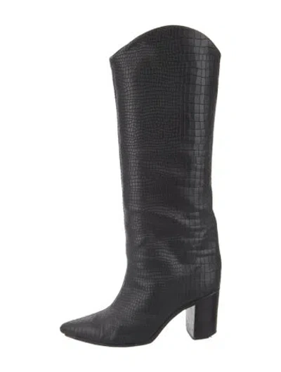 Pre-owned Schutz Embossed Leather Boots In Black