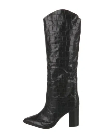 Pre-owned Schutz Embossed Leather Boots In Black