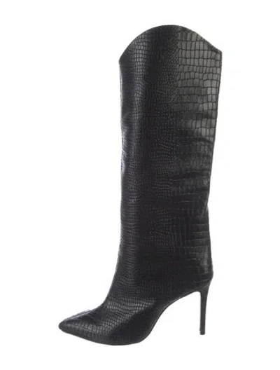 Pre-owned Schutz Embossed Leather Boots In Black