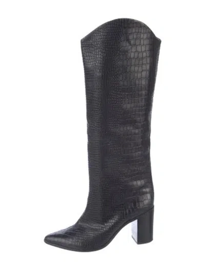 Pre-owned Schutz Embossed Leather Boots In Black
