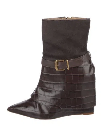 Pre-owned Schutz Embossed Leather Boots In Brown