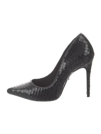 Pre-owned Schutz Embossed Leather Crystal Embellishments Pumps In Black