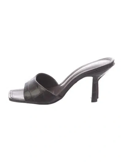 Pre-owned Schutz Embossed Leather Printed Slides In Gray