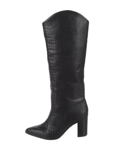 Pre-owned Schutz Embossed Leather Riding Boots In Black
