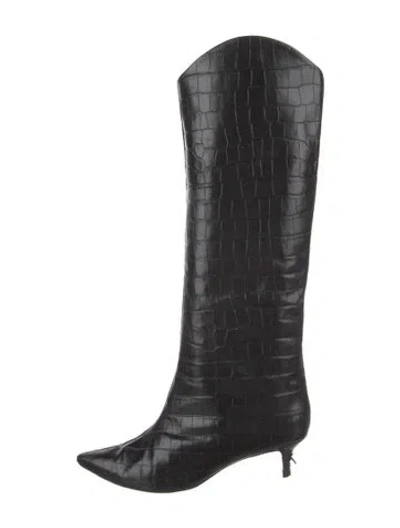 Pre-owned Schutz Embossed Leather Riding Boots In Black