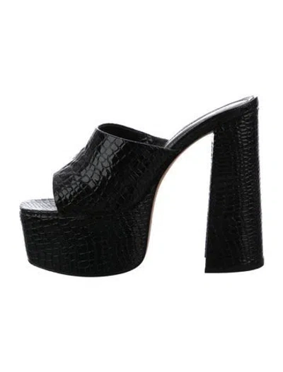 Pre-owned Schutz Embossed Leather Slides In Black