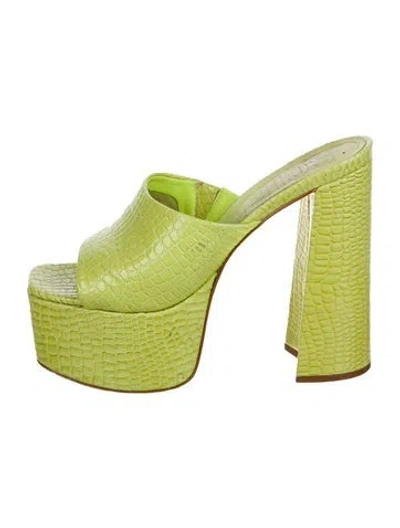 Pre-owned Schutz Embossed Leather Slides In Green