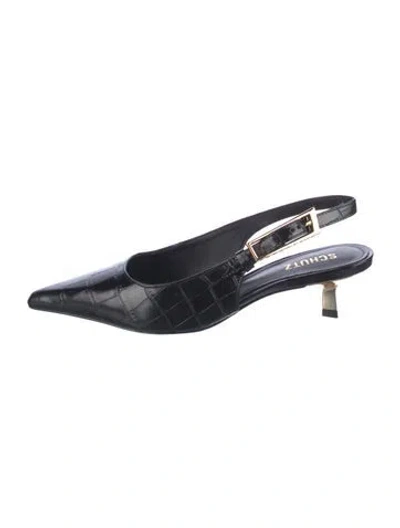 Pre-owned Schutz Embossed Leather Slingback Pumps In Black