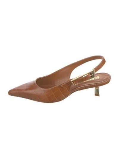 Pre-owned Schutz Embossed Leather Slingback Pumps In Brown
