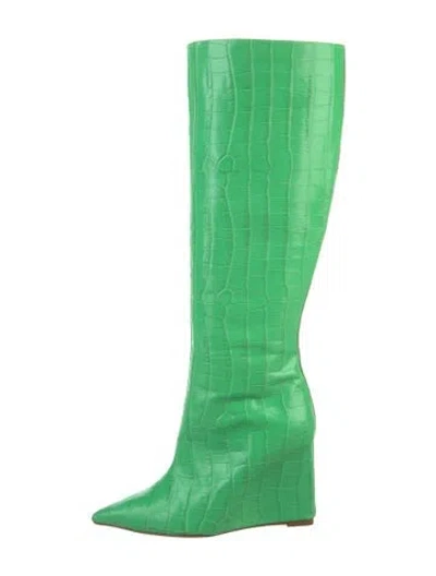 Pre-owned Schutz Embossed Leather Sock Boots In Green