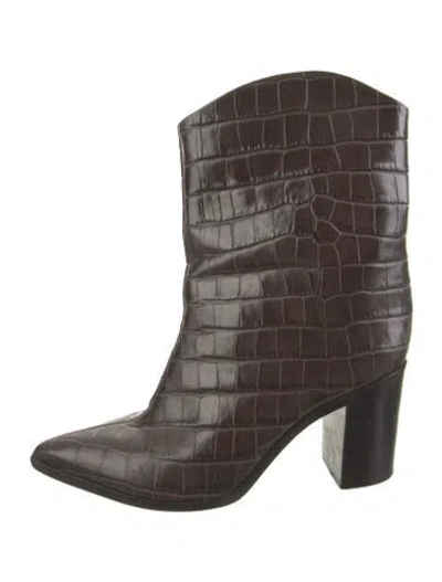 Pre-owned Schutz Embossed Leather Western Boots In Brown