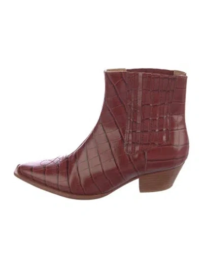 Pre-owned Schutz Embossed Leather Western Boots In Red