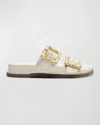 Schutz Enola Dual-buckle Sporty Slide Sandals In Pearl