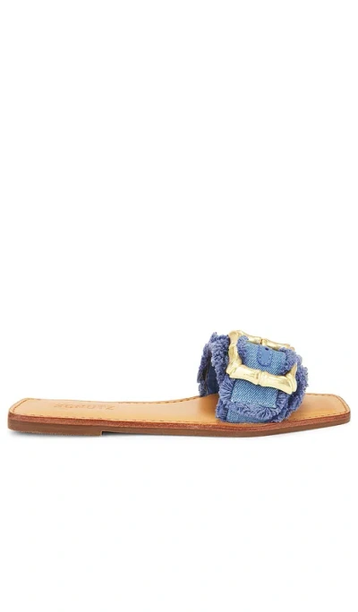 Schutz Enola Flat Sandal In Azul & Summer Jeans
