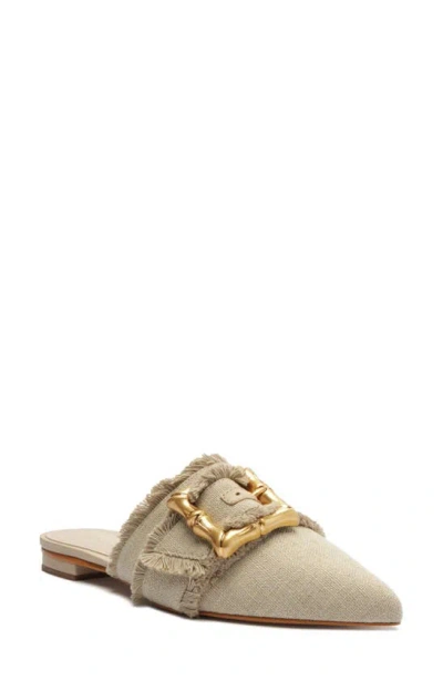 Schutz Enola Frayed Buckle Ballerina Mules In Beige