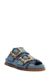 Schutz Enola Frayed Dual-buckle Slide Sandals In Azul Summer Jeans