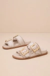 SCHUTZ ENOLA SPORTY CASUAL OYSTER BUCKLED SLIDE SANDALS