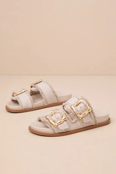 Schutz Enola Sporty Casual Oyster Buckled Slide Sandals In Taupe