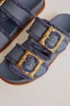 Schutz Enola Frayed Dual-buckle Slide Sandals In Azul/summer Jeans