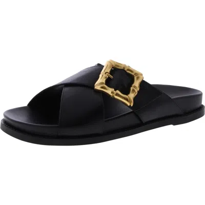 Schutz Enola Womens Faux Leather Flat Slide Sandals In Black