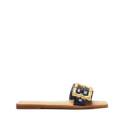 Schutz Enola Woven Leather Sandal In Dark Chocolate