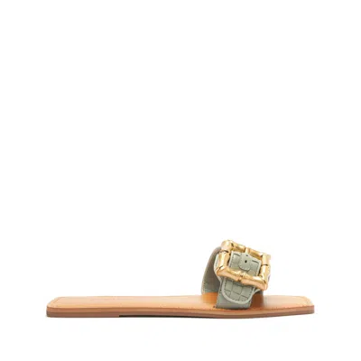 Schutz Enola Woven Leather Sandal In Green